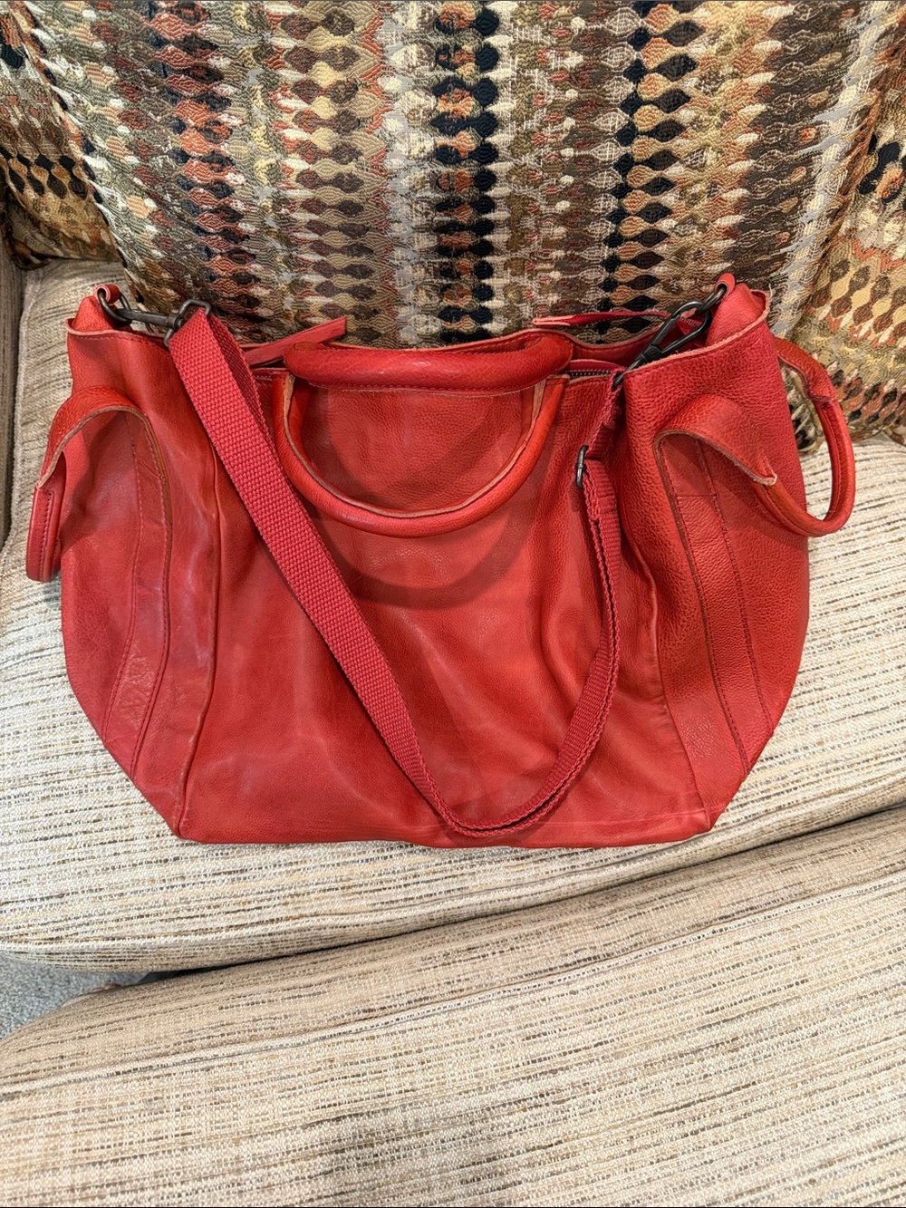 Women’s Free People Red Leather Distressed Shoulder Bag - Stylish Everyday Tote